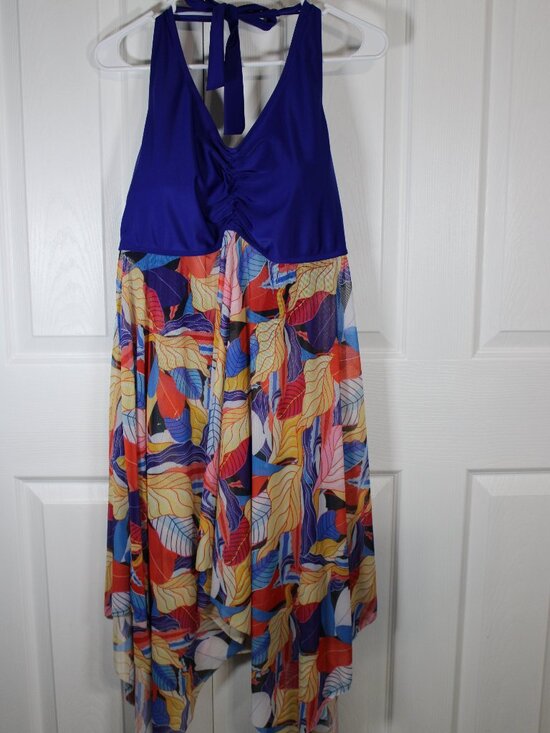 3XL Other - Women Colorful Boho Swimsuit Top with Sheer Bottom Coverage (No Bottom Included)